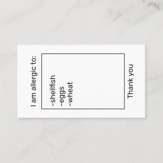 Carte d'allergie (Devant)