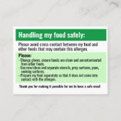 Carte d'allergie de restaurant allergie allergique (Dos)