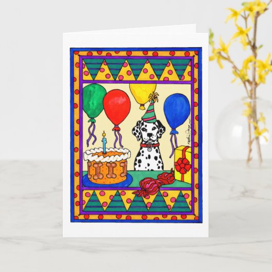 CARTE DALMATE D'ANNIVERSAIRE (Fleur jaune)