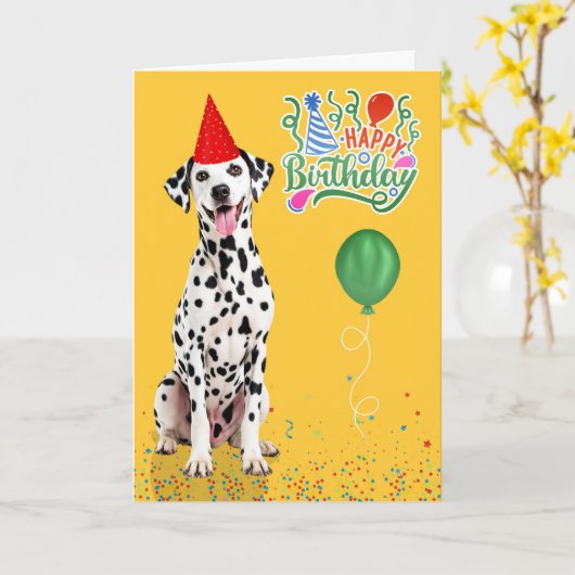 Carte Dalmatian Dog Party Hat Yellow Birthday (Fleur jaune)