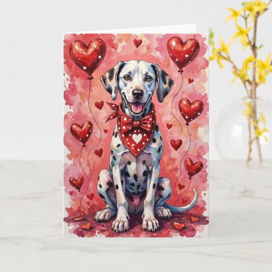 Carte Dalmatian Valentine’s Day Dog with Hearts Red (Fleur jaune)