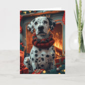 Carte Dalmatien avec des cadeaux de Noël Cheminée (Devant)