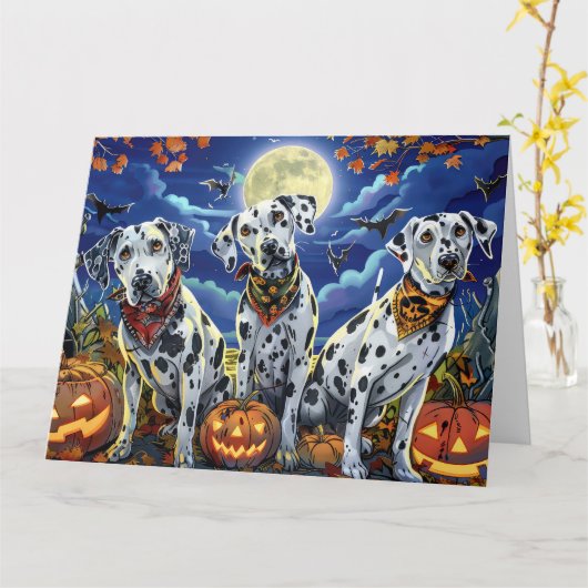 Carte Dalmatien Halloween Épouvantable (Fleur jaune)