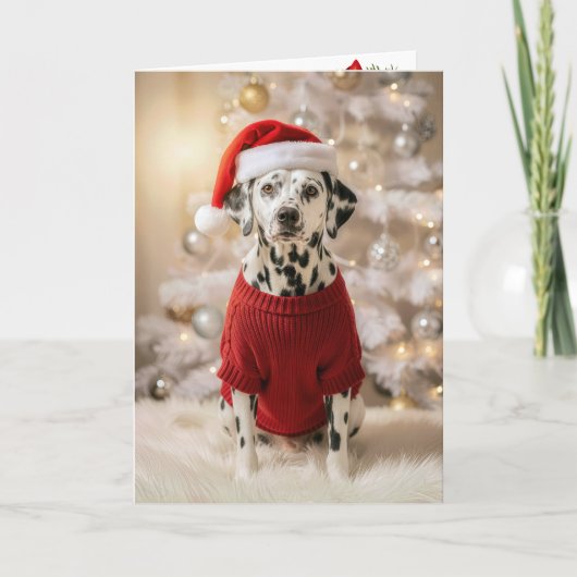 Carte Dalmatien portant un pull de Noël rouge (Devant)