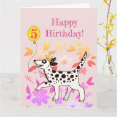 Carte Dalmatien souhaite un joyeux cinquième anniversair (Fleur jaune)