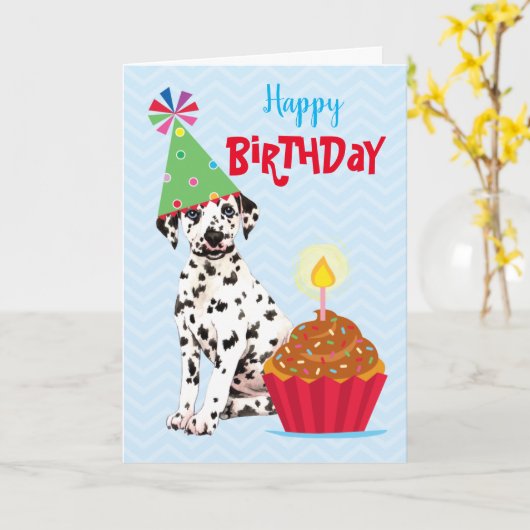 Carte Dalmatienne Cupcake Anniversaire (Fleur jaune)