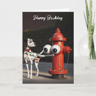 Carte Dalmation d'anniversaire et coupe-feu rouge