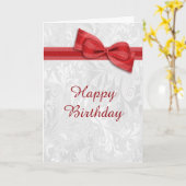 Carte Damas blanc et rouge Faux Bow Femme Anniversaire (Fleur jaune)