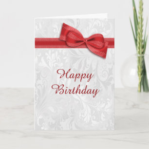 Carte Damas blanc et rouge Faux Bow Femme Anniversaire