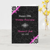 Carte Damas élégants noir et blanc avec ruban rose (Fleur jaune)