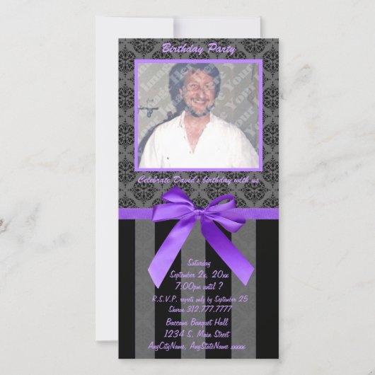 Carte Damas Noir Et Gris Avec Ruban Violet (Devant)