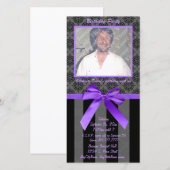 Carte Damas Noir Et Gris Avec Ruban Violet (Devant / Derrière)
