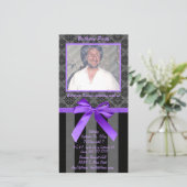 Carte Damas Noir Et Gris Avec Ruban Violet (Debout devant)