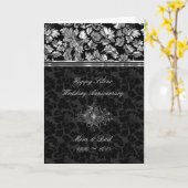 Carte Damas noirs et argent élégants (Fleur jaune)