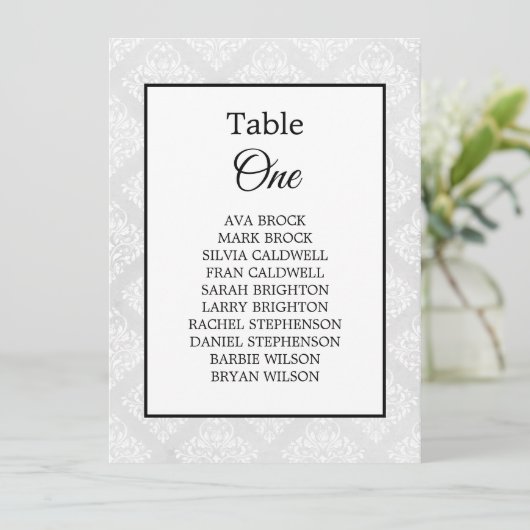 Carte Damask Elegant Mariage Minimal Table Seating Chart (Debout devant)