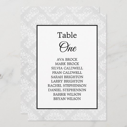 Carte Damask Elegant Mariage Minimal Table Seating Chart (Devant / Derrière)