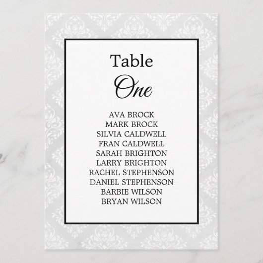 Carte Damask Elegant Mariage Minimal Table Seating Chart (Devant)