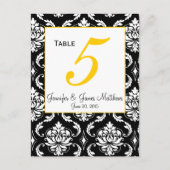 Carte Damask Yellow Mariage Numéro de table (Devant)