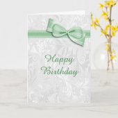 Carte Damassé blanche et anniversaire vert de femelle (Fleur jaune)
