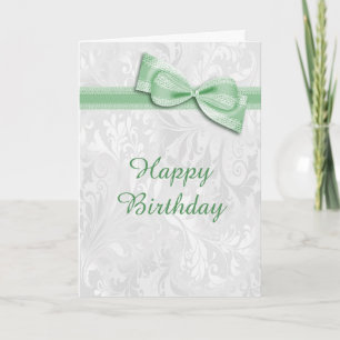 Carte Damassé blanche et anniversaire vert de femelle