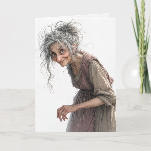 Carte Dame âgée d'anniversaire en robe délavée (Devant)