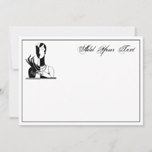 Carte Dame Art Déco Vintage avec perles noir transp