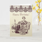 Carte dame boit du thé (Fleur jaune)