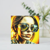 Carte Dame cool dans des lunettes de soleil reflet d'une (Debout devant)