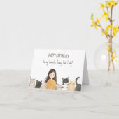 Carte Dame de chat fou avec de mignons chatons drôle Ann (Fleur jaune)