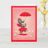 Carte Dame de chien écossaise portant un parapluie (Fleur jaune)