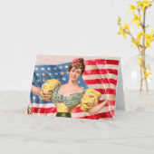 Carte Dame de la Liberté Drapeau Américain Indépendance  (Fleur jaune)