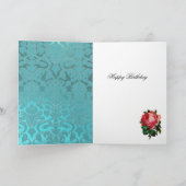 CARTE DAME DE LA LUNE, FLEURS ET ROSES, DAMAS BLEU ROSE (Intérieur)