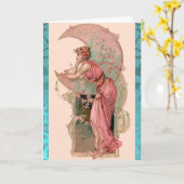 CARTE DAME DE LA LUNE, FLEURS ET ROSES, DAMASSÉ BLEU ROS (Fleur jaune)