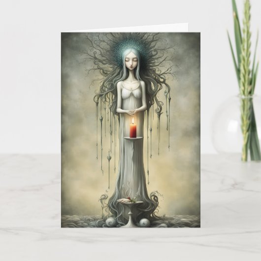 Carte Dame en blanc avec bougie rouge gothique Anniversa (Devant)