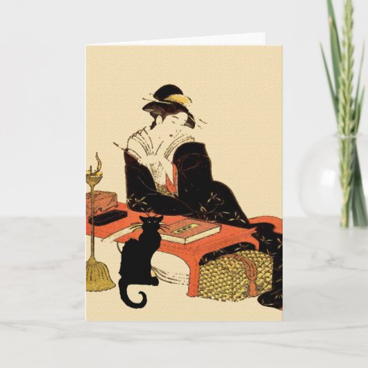 Carte Dame japonaise de chat noir (Devant)