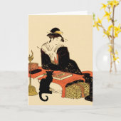 Carte Dame japonaise de chat noir (Fleur jaune)