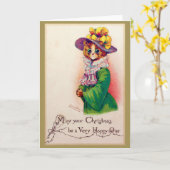 Carte Dame Noël Chat, Louis Wain (Fleur jaune)