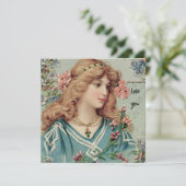 Carte Dame victorienne avec fleurs roses dans ses cheveu (Debout devant)