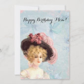 Carte Dame victorienne en Casquette plumé avec roses ros (Devant)