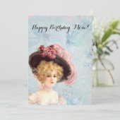 Carte Dame victorienne en Casquette plumé avec roses ros (Debout devant)