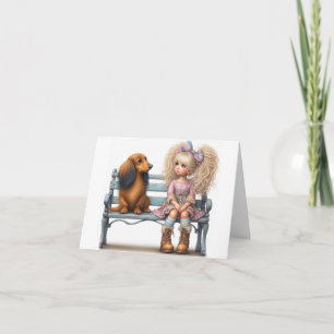 Carte d'ami Whimsical Dachshund de cheveux longs