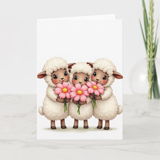Carte d'amie Fleurs de moutons doux (Devant)