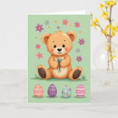 Carte d'amie ours mignon de printemps (Fleur jaune)
