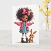Carte d'amie petite fille heureuse (Fleur jaune)