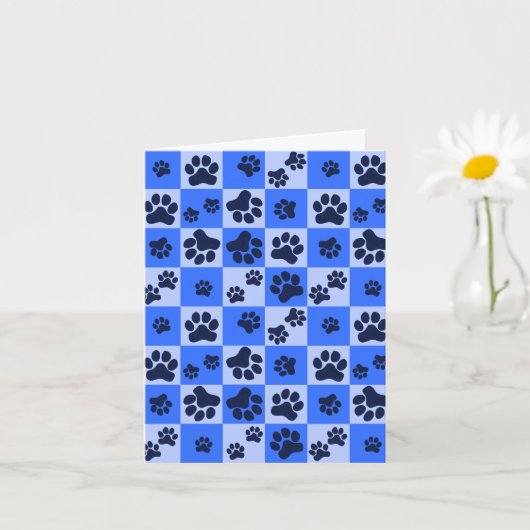 Carte Damier Empreinte de Patte de Chien Bleu (Petite plante)
