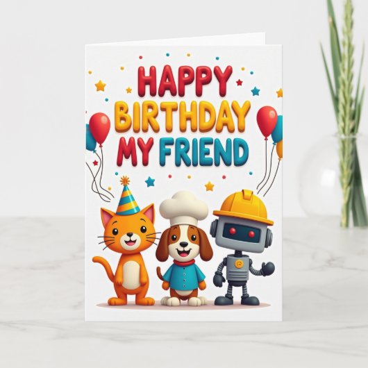 Carte d'amis animaux joyeux (Devant)