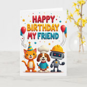 Carte d'amis animaux joyeux (Fleur jaune)