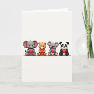 Carte d'amis animaux mignons avec coeurs