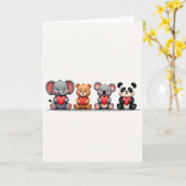 Carte d'amis animaux mignons avec coeurs (Fleur jaune)