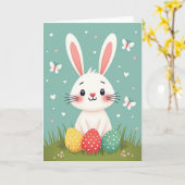 Carte d'amitié de lapin de printemps mignon (Fleur jaune)
